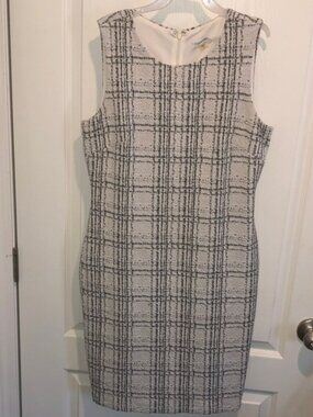 Calvin Klein Black & White Plaid Sleeveless Sheath Dress